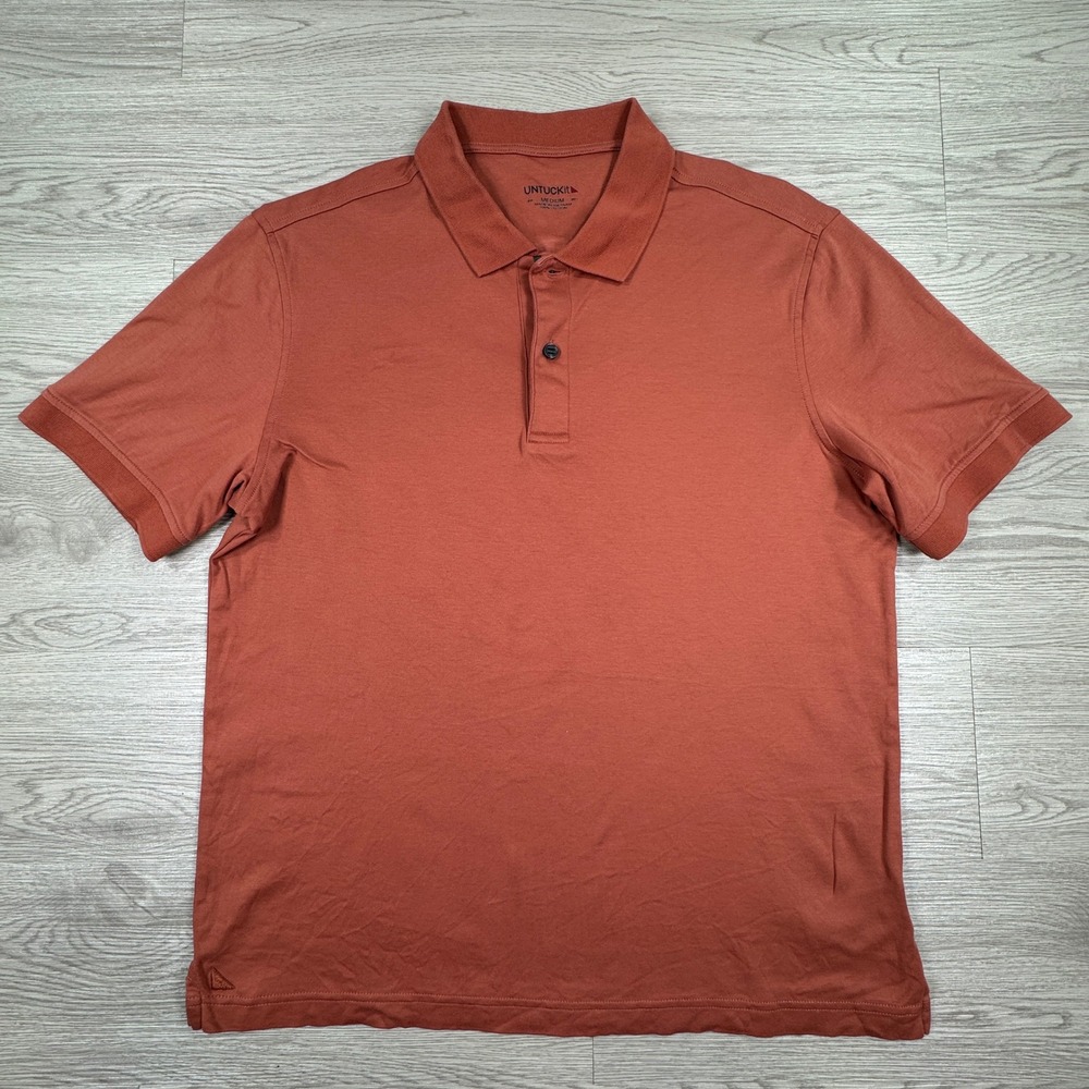 UNTUCKit Men's Polo‎ Shirt Damaschino Red Medium Short Sleeve Cotton Regular Fit